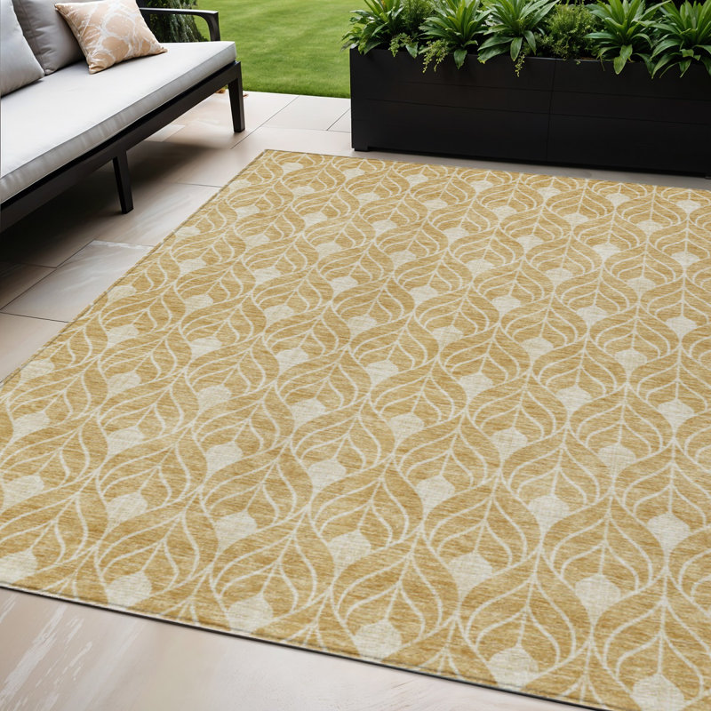 Tapis intérieur lavable à motif géométrique doré 5 pi x 8 pi