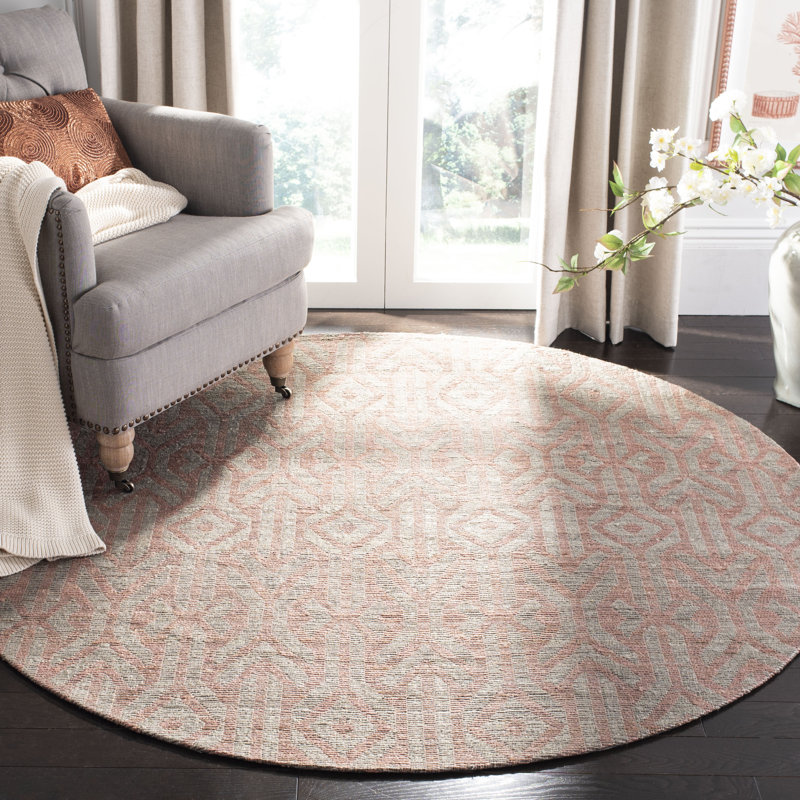 Laumer Hand Woven Jute/Cotton Geometric Rug in Blue/Rust, Round 6'