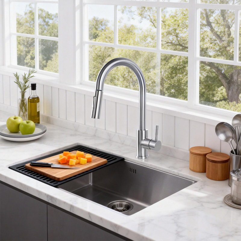 Brushed Nickel Kitchen Sink Faucet With Pull Down Sprayer, Brushed Nickel