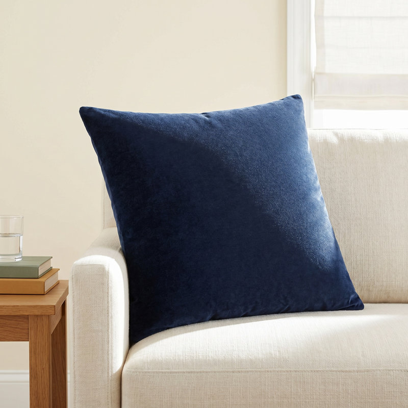Coussin en coton Denny, Bleu très foncé, Polyester/ bourre en polyester, Square 20"