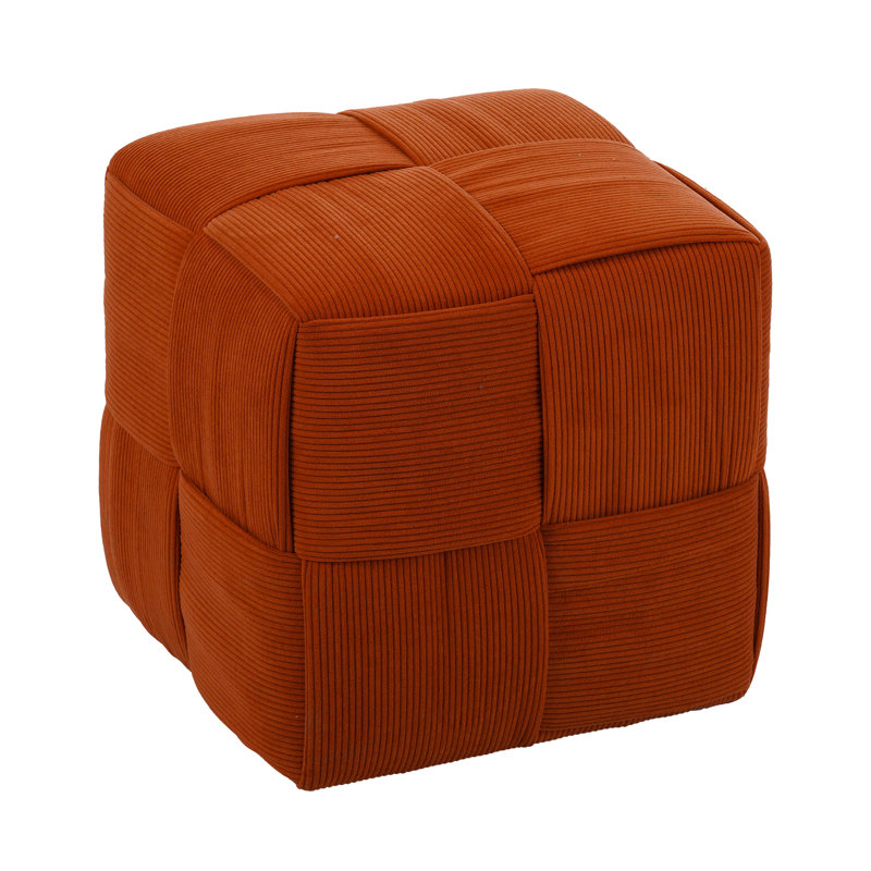 14.2" Square Corduroy Woven Ottoman, Soft Foot Rest Stool With Solid Wood Frame - Grey, Brown