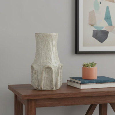 Vase de table rond en céramique 12 "sauge et gris