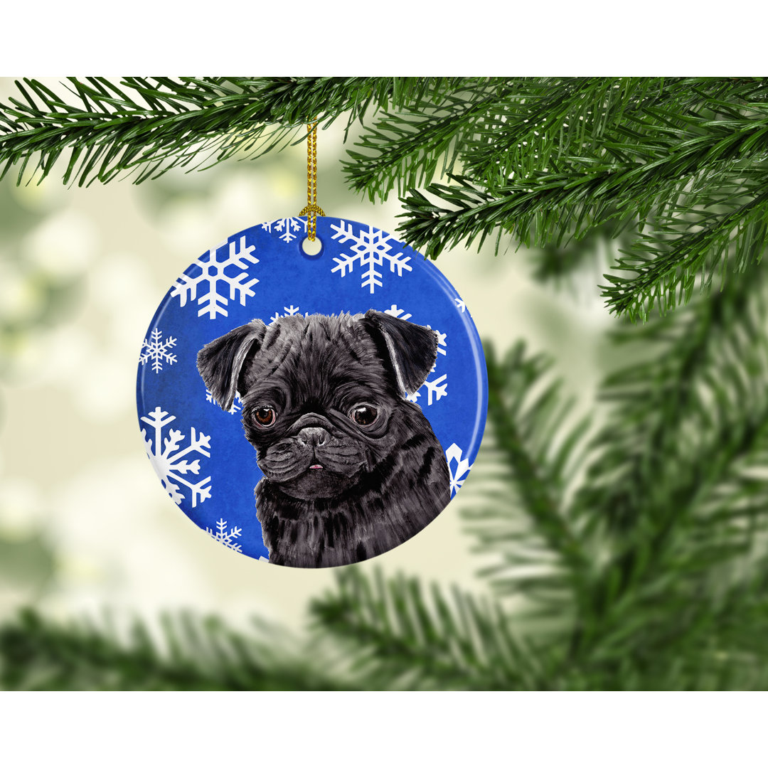 Pug Winter Snowflakes Holiday Ceramic Hanging Figurine Ornament The Holiday Aisle®