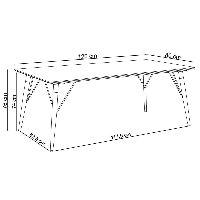 Loughguile Metal Base Dining Table, 80cm W x 120cm L