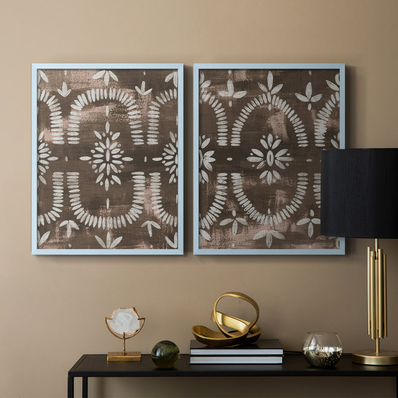 Reproduction encadrée espresso Batik I-Premium - prête à être accrochée - aucun clou requis - aucun clou requis, Bleu