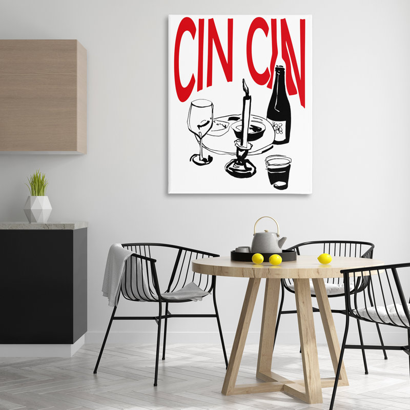  «Cheers Cin Cin Wine», art mural sur toile par Melissa Wang, H 48 po x l 36 po