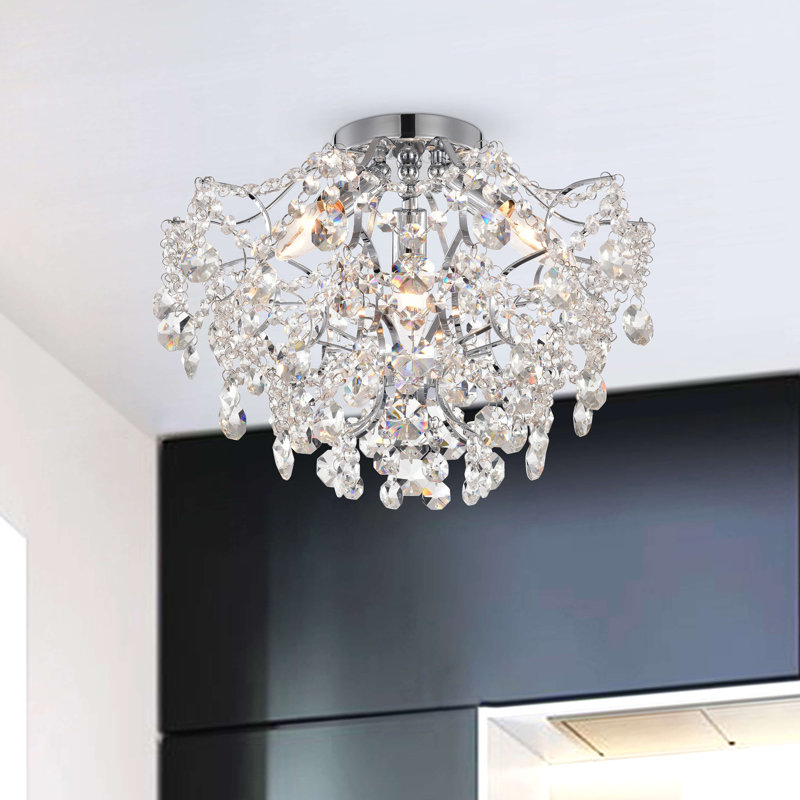 Plafonnier semi-encastré en cristal 3 lumières 15,8 po Myria, Chrome