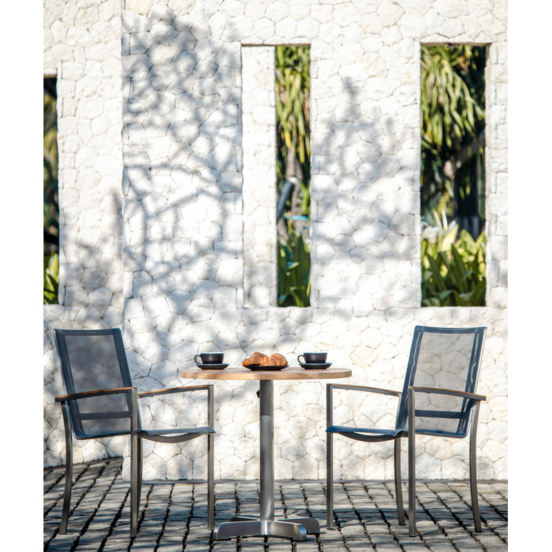 Avanti Teak Stainless Steel Outdoor Round Pedestal Table, 30" W