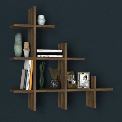 Tablette murale Cardenas, couleur noyer, 30,1 po x 31,5 po x 7,1 po | 100% panneau de particules enduit de mélamine, épaisseur: 0,7 pouce | Fixé au mur pour un rangement supplémentaire, plusieurs tablettes, design brun uni élégant pour l'organisation de la maison et du bureau