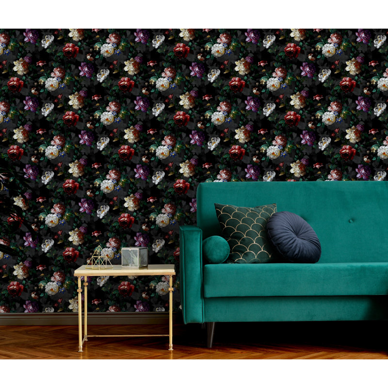 Erique Floral Wallpaper Roll, Black