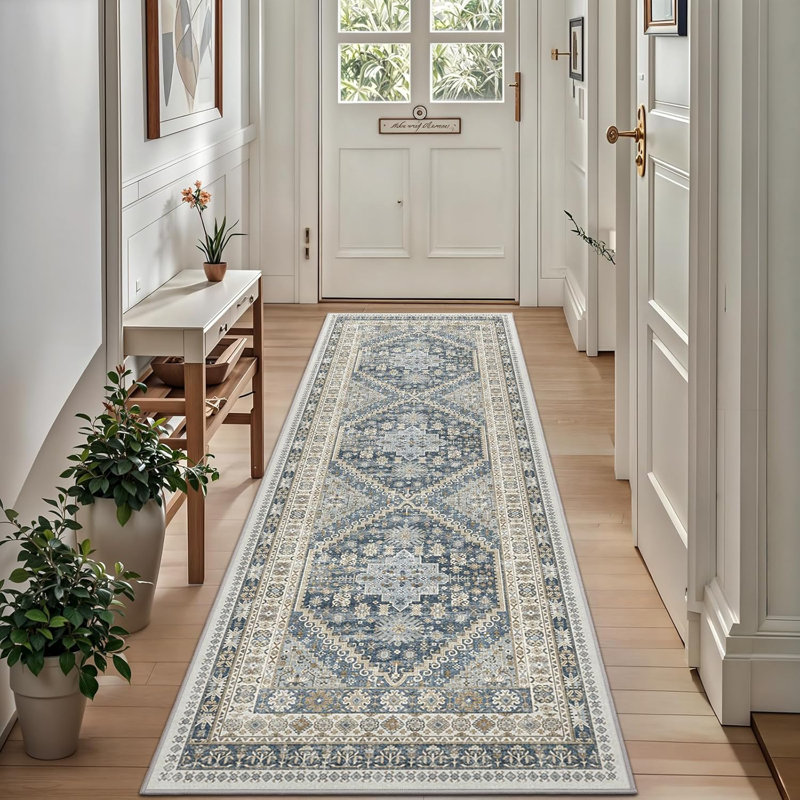 Medallion Non Slip Washable Area Rug(Blue), Runner 2'6" x 8'