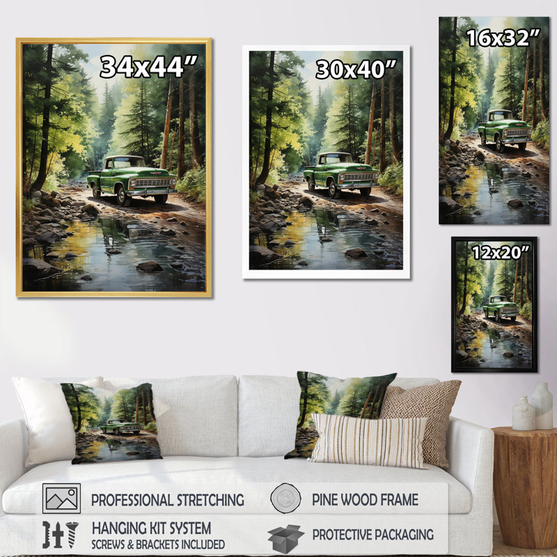Yaden Pickup Truck Whispering Forest I, H 40 po x l 30 po x P 1,5 po, Toile tendue