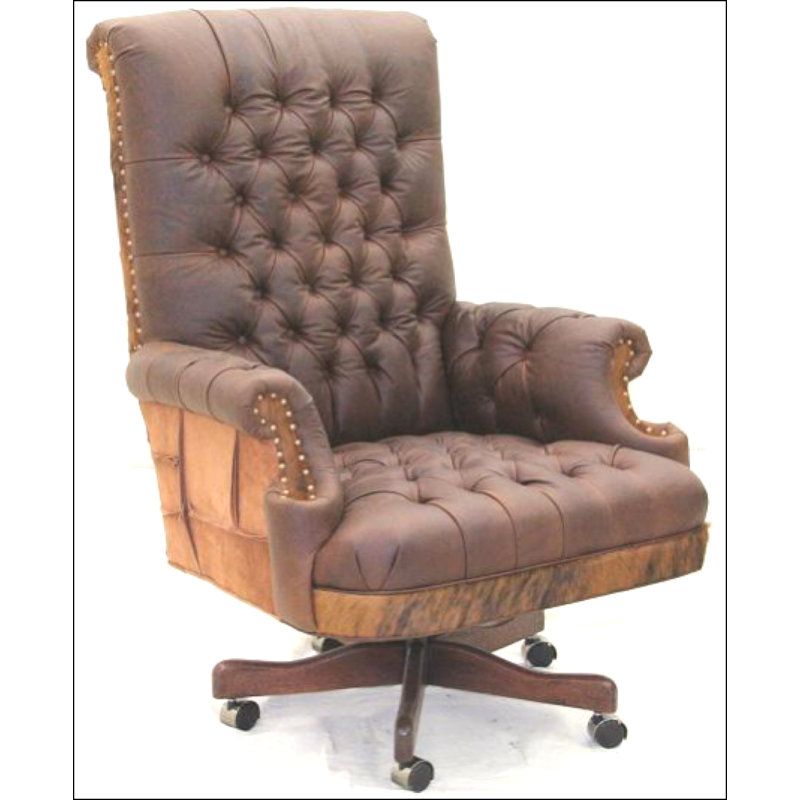 Leather Swivel Executive Chair, Caledonian Sky, Brushy Bayou, Natural