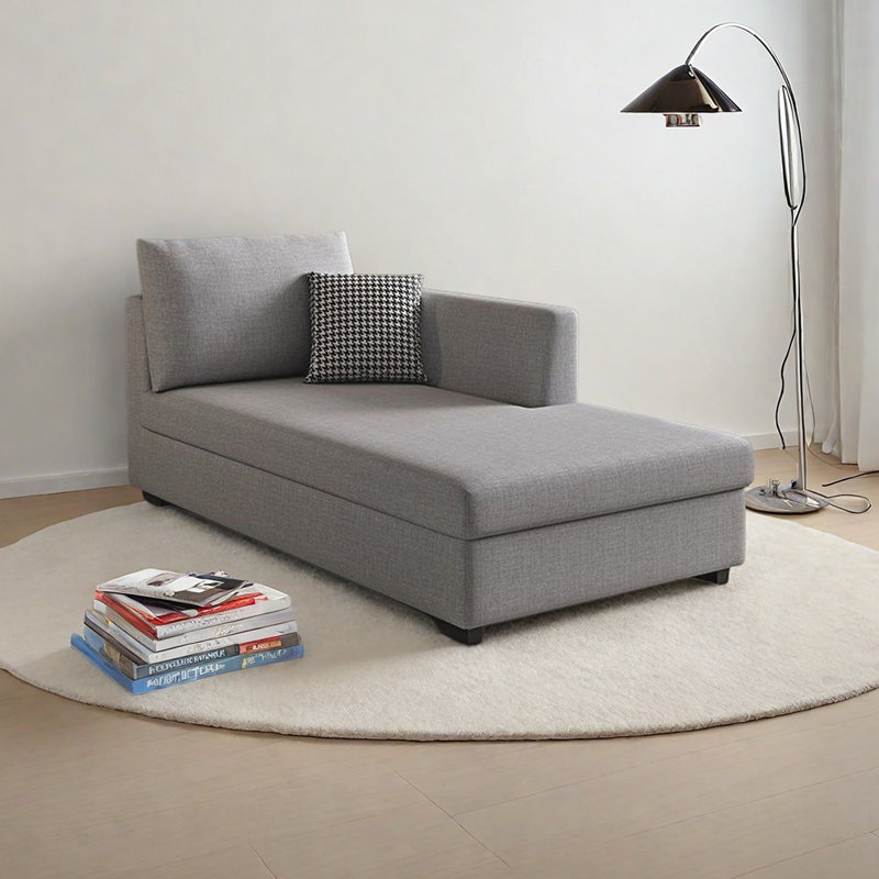 Chaise longue luxueuse en bois massif éponge moelleuse, Orienté à gauche (vu de face), Mélange de polyester orange