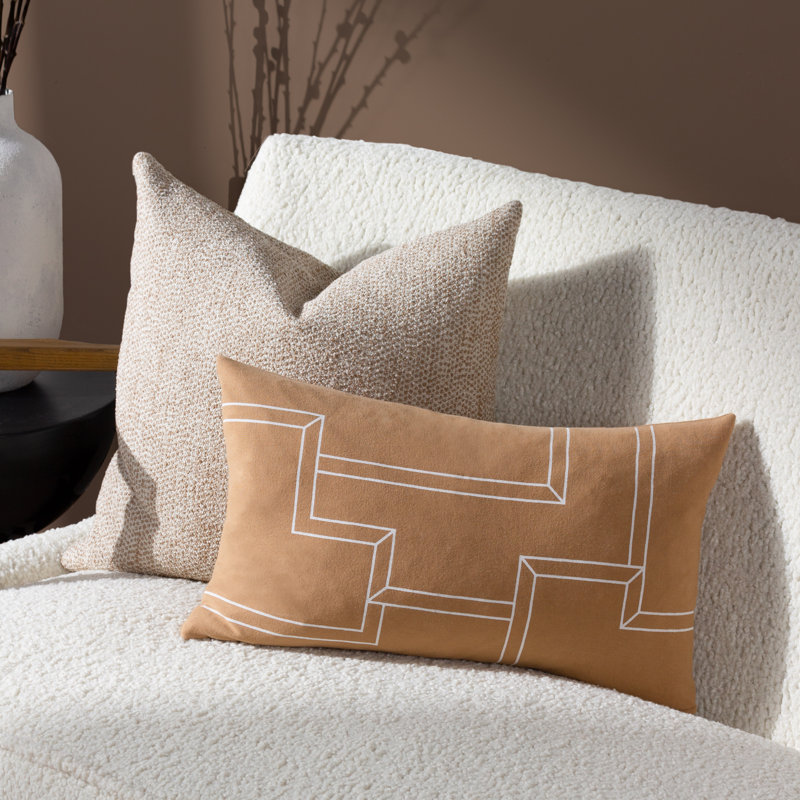 Sirna Geometric Brown Rectangular Cushion, Feathers