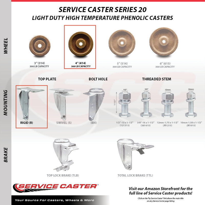 4 Piece High Temp Phenolic Wheel Caster Set
