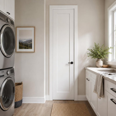 24"x80"x1-3/8 1-Panel Shaker Interior Slab Door,White Primed,Interior Door Panel,Solid Core MDF Stile & Rail Construction,Un-Bored for Bedroom,Closet,Pantry,Bathroom