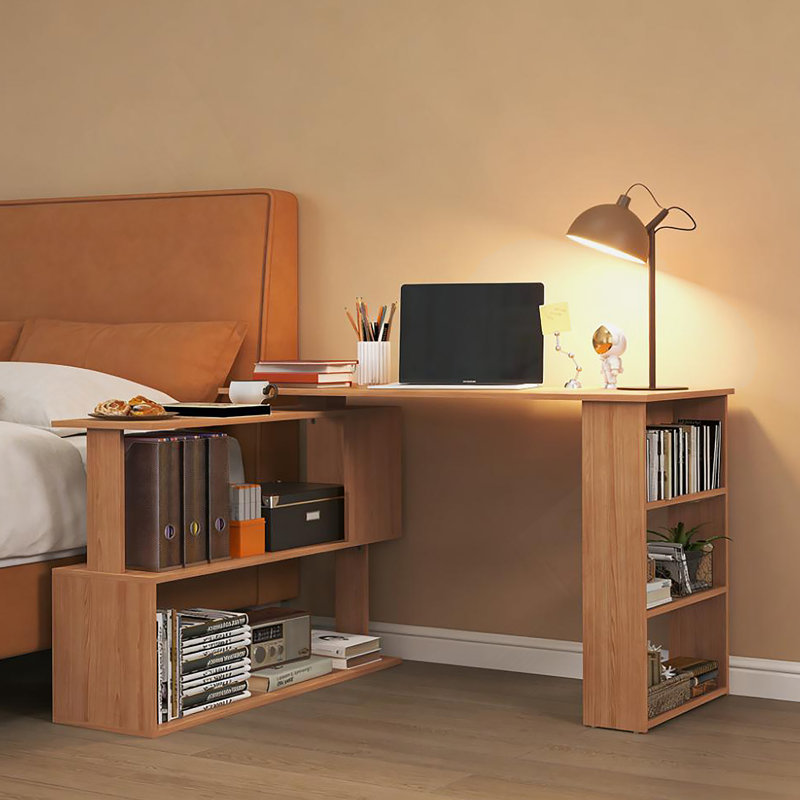 Bureau d'ordinateur d'angle en L, bureau à domicile rotatif à 360 °, Teck