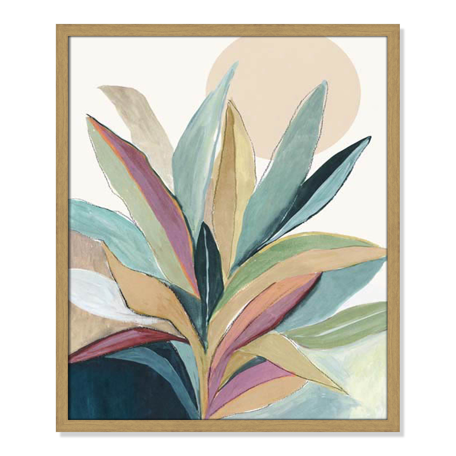 Sunny Bright Leaves I by Asia Jensen, Natural Slim Unmatted Picture Framed, 25.5" H x 21.5" W x 0.75" D