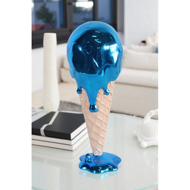 Statue Nifao en résine crème glacée cône bleu dégoulinant de style Pop Art 5 po x 5 po x H 14 po