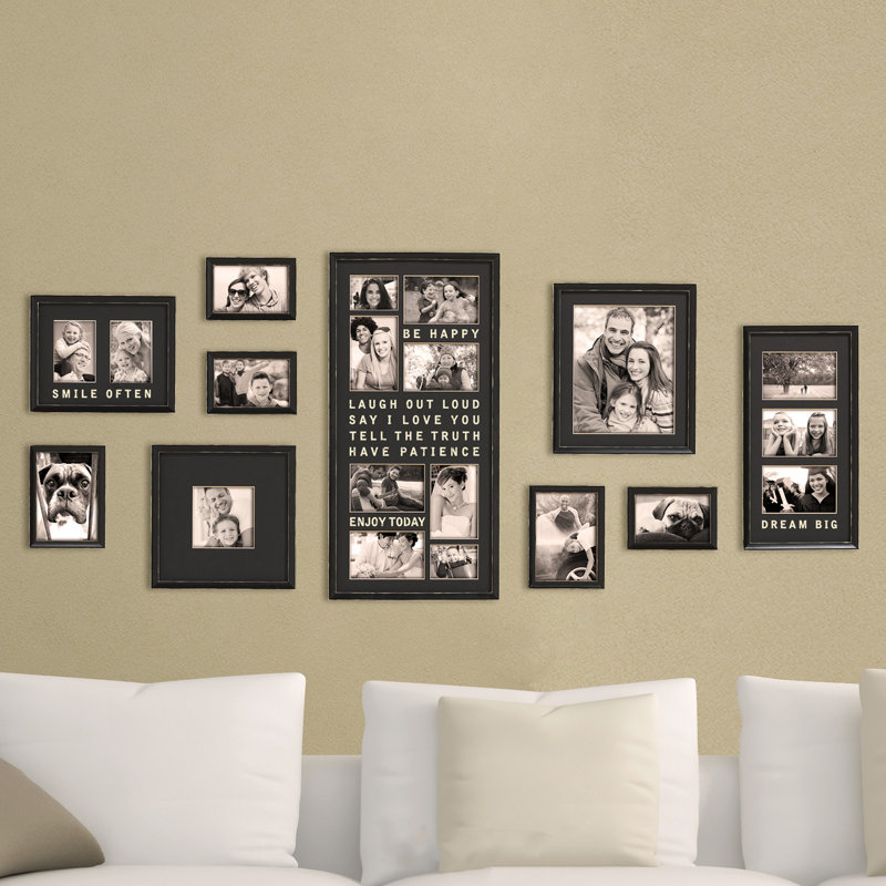 Gallery Wall Set of 10 Rustic Distressed Black Frames with Typography Art