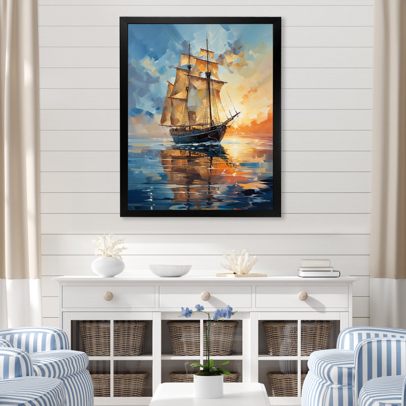 Voilier Vierling, symphonie maritime abstraite I, H 32 po x l 16 po x P 1 po, Cadre photo noir