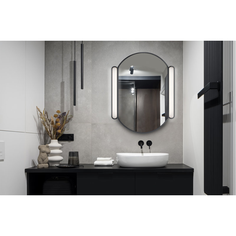 Lonald Pill Shaped Metal LED Mirror with Defogger, Adjustable Light Temp, Dimmer & Smart Memory, Black