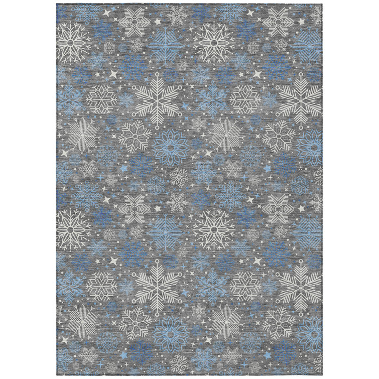 Machine Washable Indoor/Outdoor Christmas Snowflake Xhevrie Gray Rug