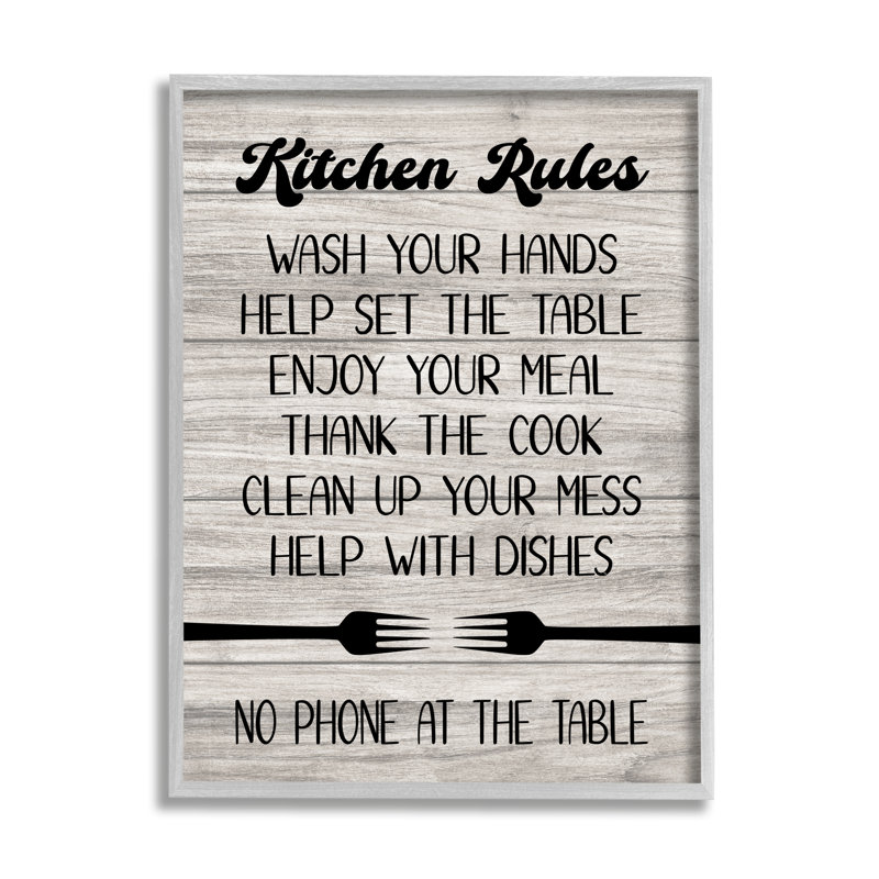 "Bb-588-Encadré" Kitchen Rules on Wood "par Martina Pavlova, art textuel, H 30 po x l 24 po x P 1,5 po, Cadre simple gris