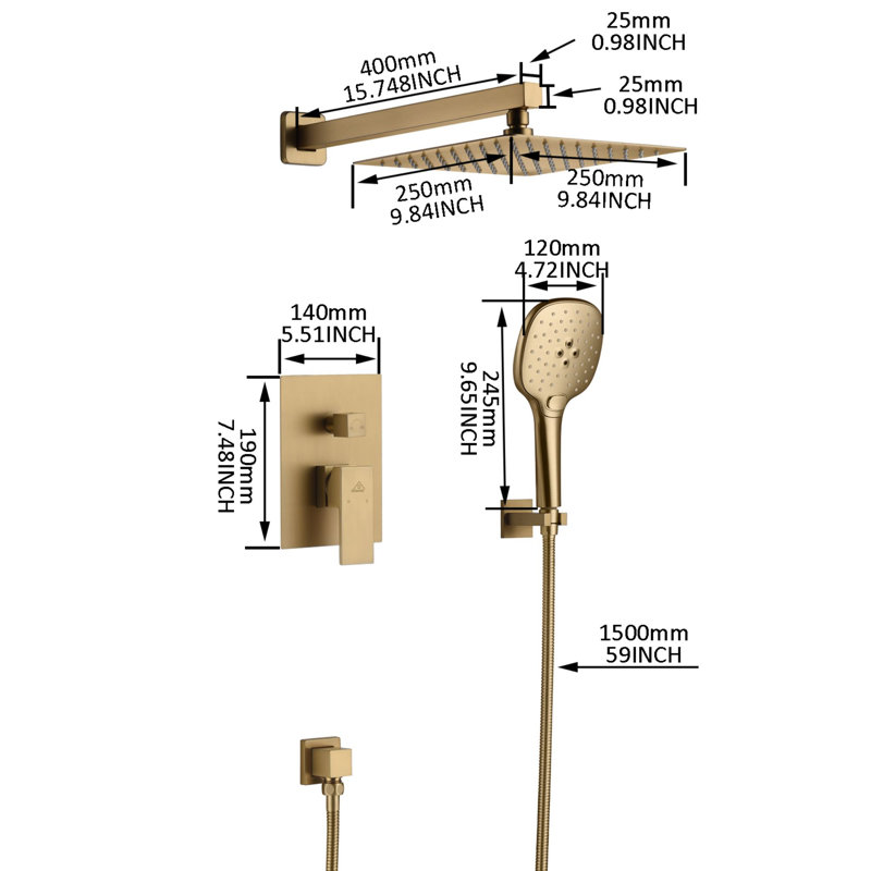 All-In-One Kit with Rough in-Valve, Brushed Gold
