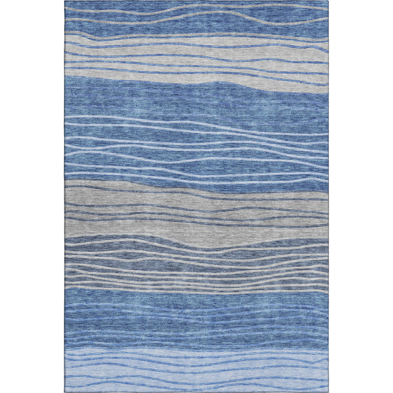Premium Machine Washable Tweedy Blue Rug, Rectangle 2'6" x 3'10"