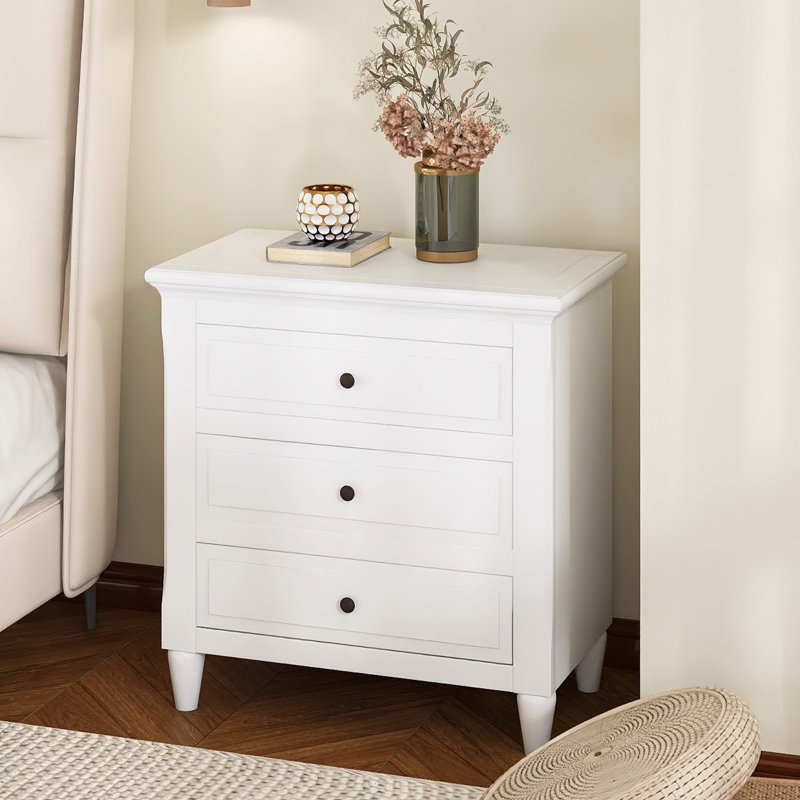 28" Painted Nightstand With 3 Drawers, White