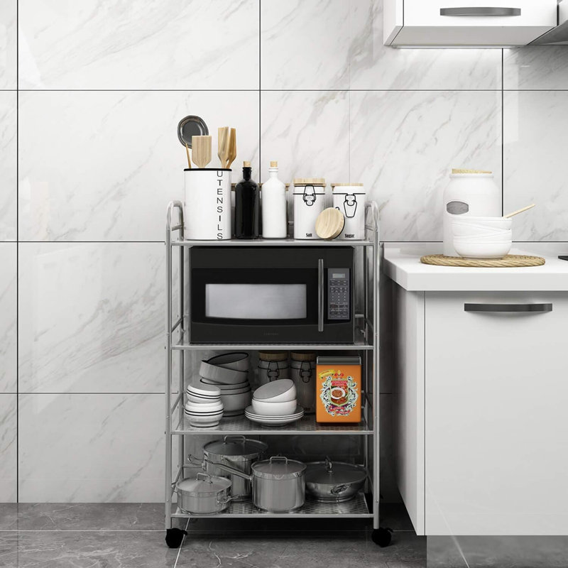 Chariot utilitaire roulant à 4 niveaux avec roulettes verrouillables, tablette de rangement mobile en acier inoxydable robuste pour la cuisine, le garage, la salle de bain et l'organisation de bureau