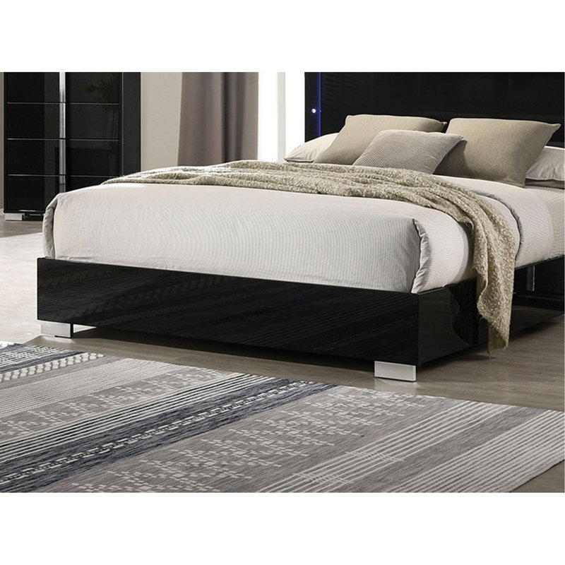 Contemporary 1Pc Bed W LED Headboard UV Finish Bedframe Bedroom Furniture, Black, King