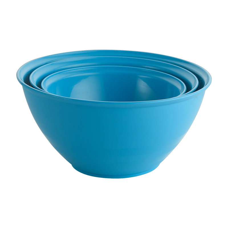 3 Pcs Durable Plastic Colourful Mixing Bowls Set Microwave & Dishwasher Safe, Blue