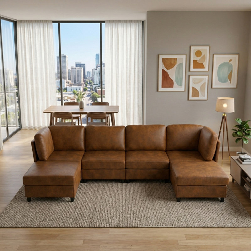 Canapé d'angle moderne et modulaire, Marron clair