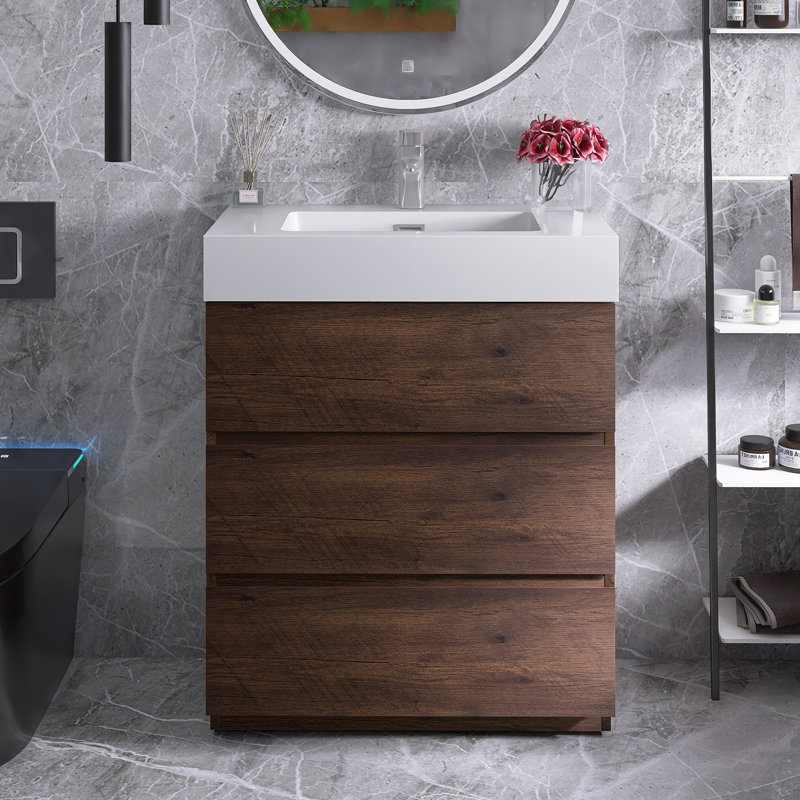 Anouschka 30" Freestanding Single Bathroom Vanity with Top, White, Walnut