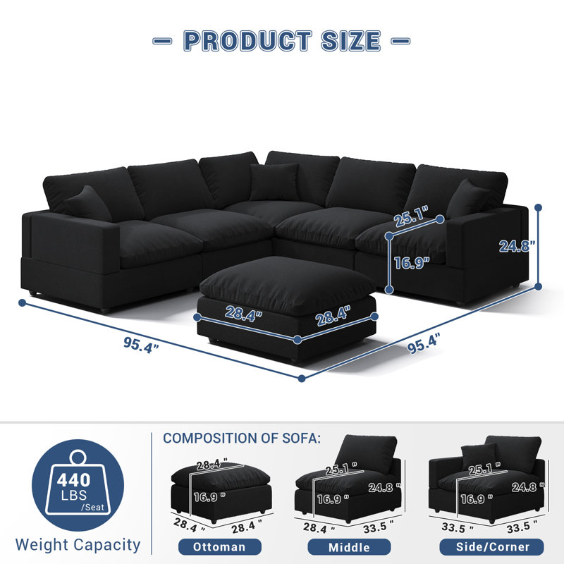 Cloud Couch Modular Sectional Sofa, Deep Seat Convertible Modular Couches For Living Room, Modern Comfy Down Filled Soft Cloud Sectional Sofa