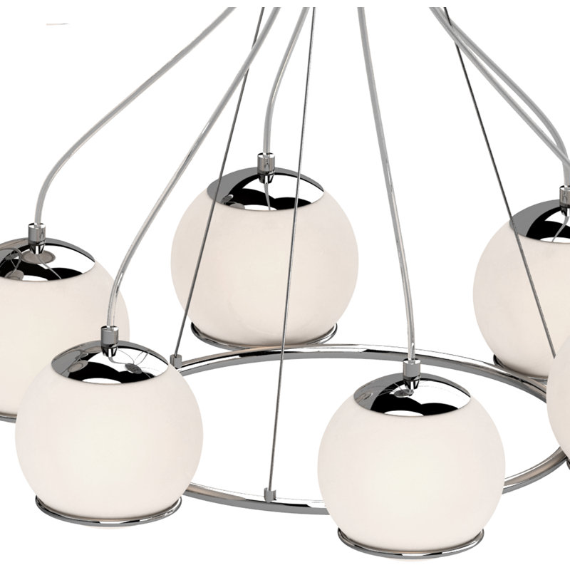 Preston 6-Light Integrated LED Indoor Chrome Chandelier with Etched White Cased Glass Round Sphere Globe Orb Shades