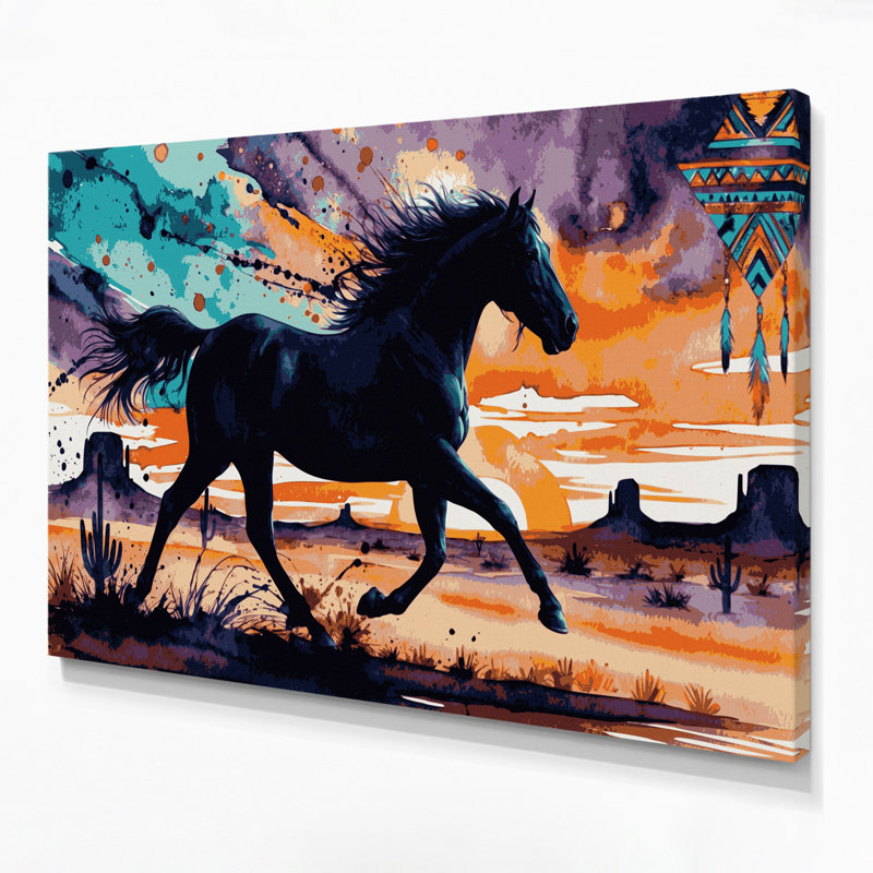 «Southwestern Cowboy Horse Silhouette 70», art mural sur toile mauve, H 24 po x l 36 po
