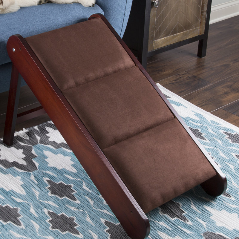 Mahogany Foldable Wooden Pet Ramp with Padded Surface