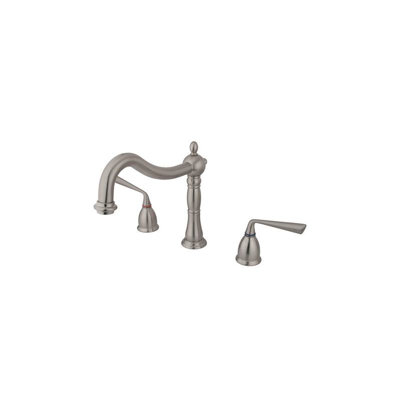 Kingston Brass Silver Sage Two-Handle 3-Hole Deck Mount Roman Tub Faucet, Brushed Nickel