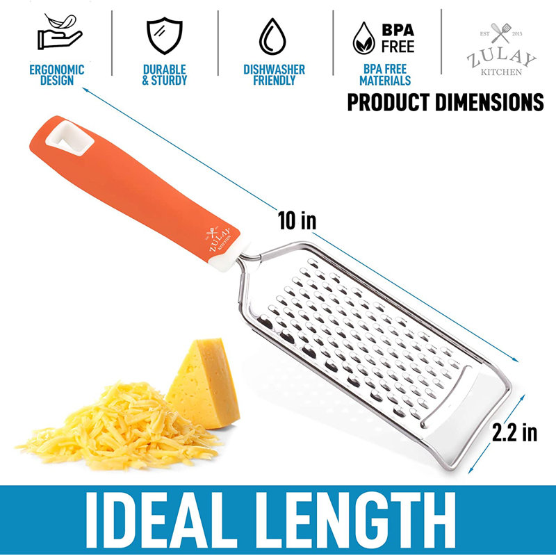 Zulay Kitchen Professional Stainless Steel Flat Handheld Cheese Grater, Orange