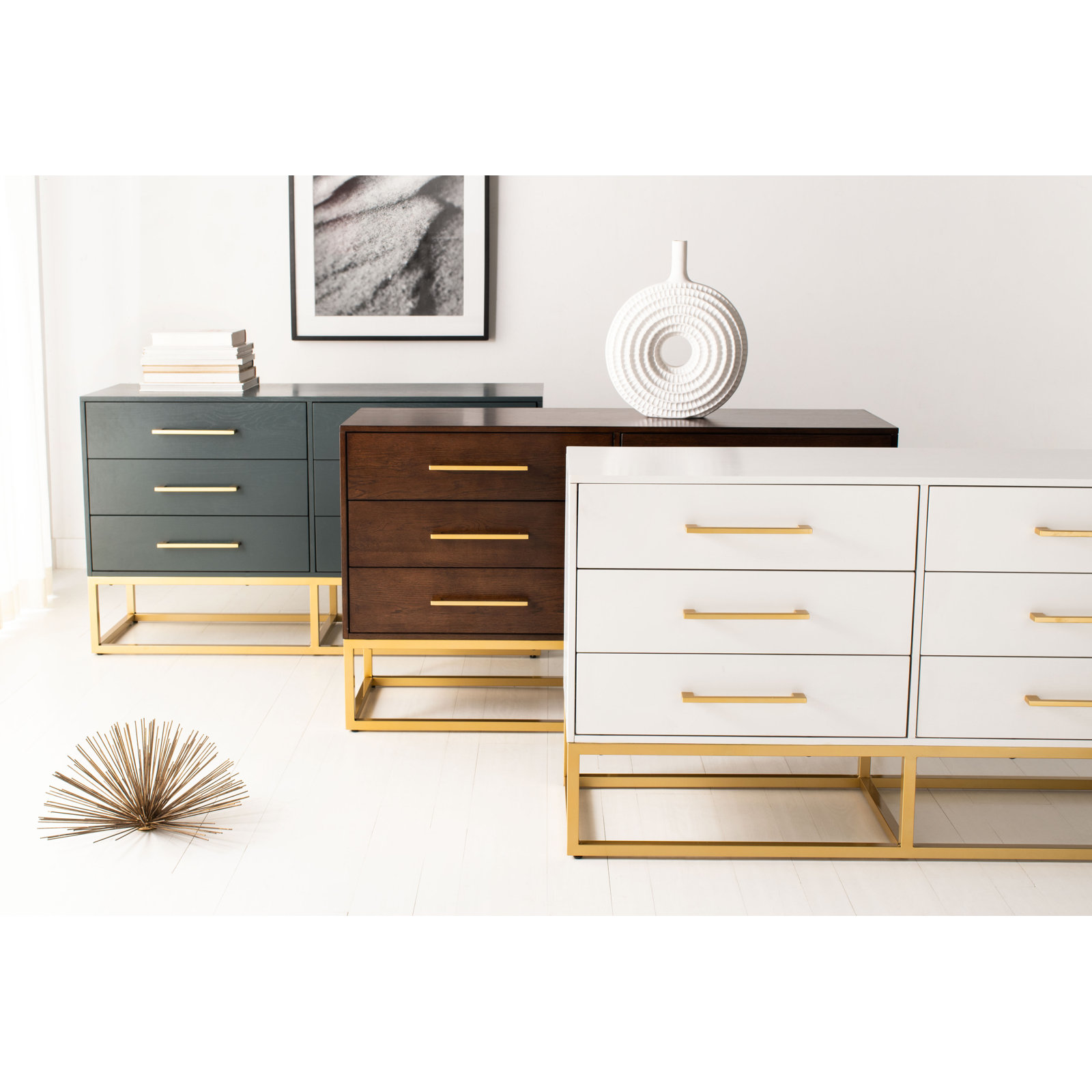 Sheldon 6 - Drawer Double Dresser, Gold/White