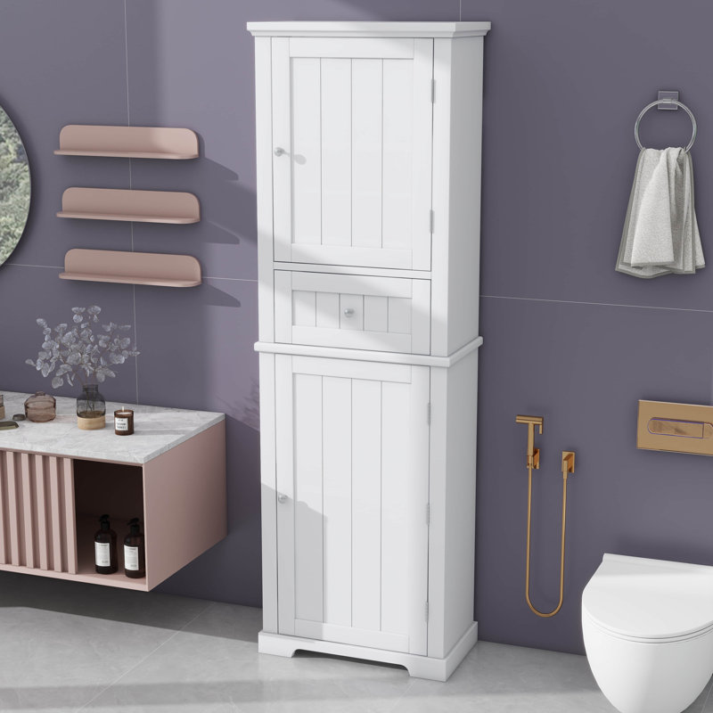 Grande armoire de rangement autoportante avec tiroir réglable, Blanc