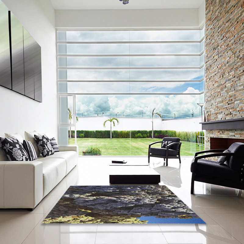 Tapis bleu/noir/gris à tisser électrique, Carré 7 pi