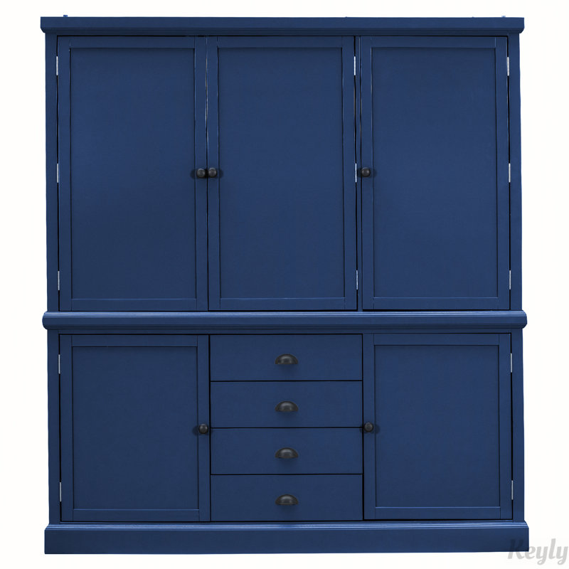 Armoire de cuisine 73 po avec rangement et garde-manger autoportants en bois, Bleu