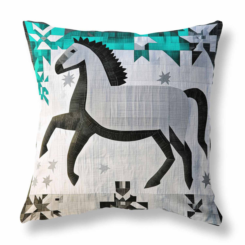 Coussin intérieur / extérieur Starry Night Rider, Vert / gris / noir, Carré 16 po