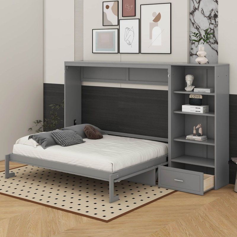 Grand lit escamotable avec tablette, Gris