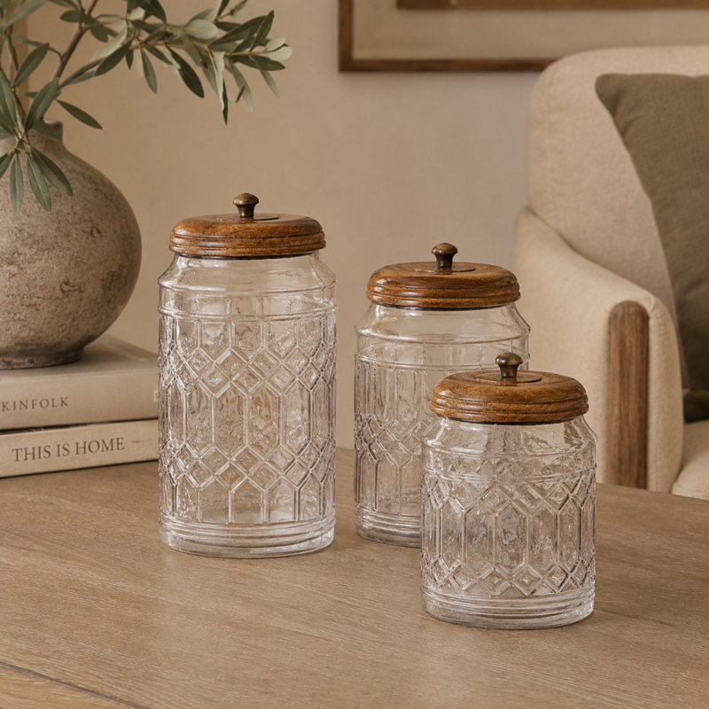 Vicknair Glass Kitchen Canister Set - Set of 3